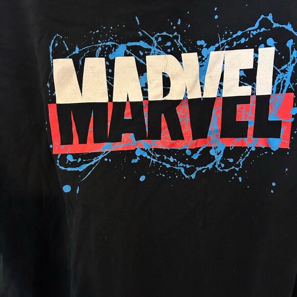 Marvel T Shirt Mens XXL Short Sleeve Black Blue Paint Splatter Print - Picture 4 of 5